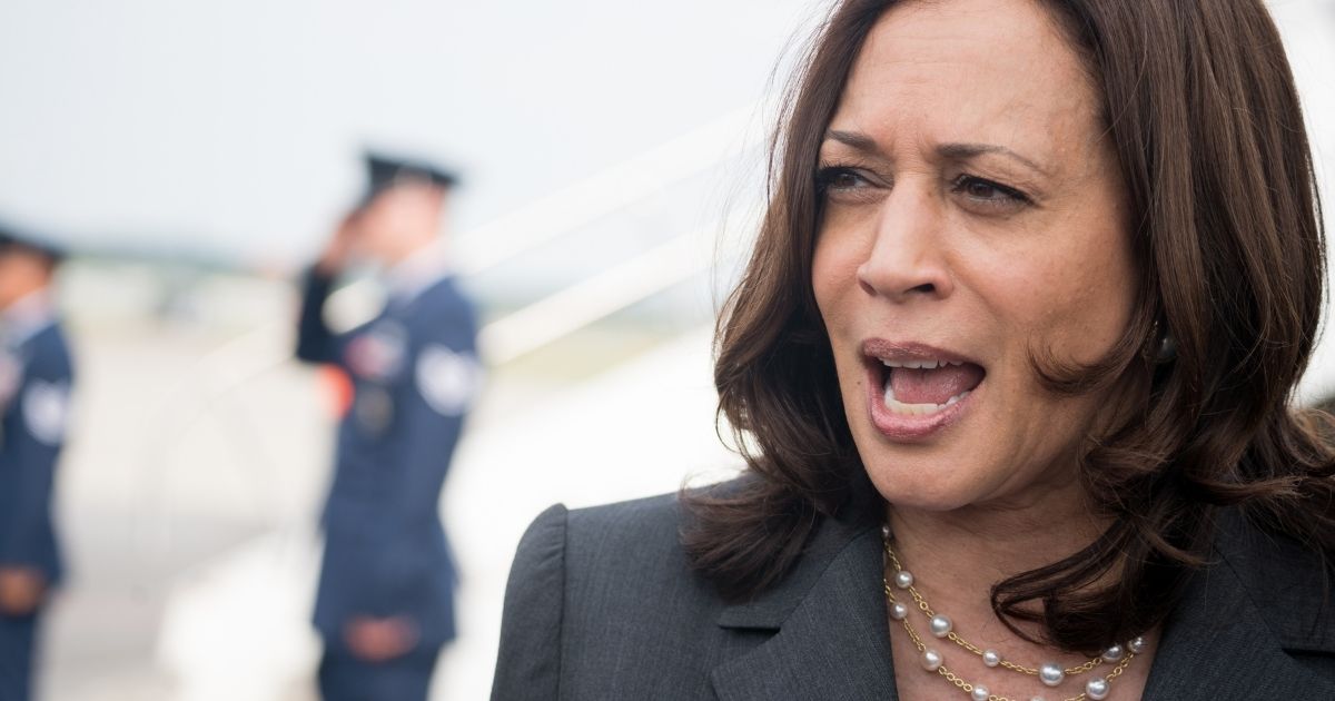 Vice President Kamala Harris speaks with the media at Hartsfield Jackson International Airport before boarding Air Force Two back to Washington D.C. on Friday in Atlanta.