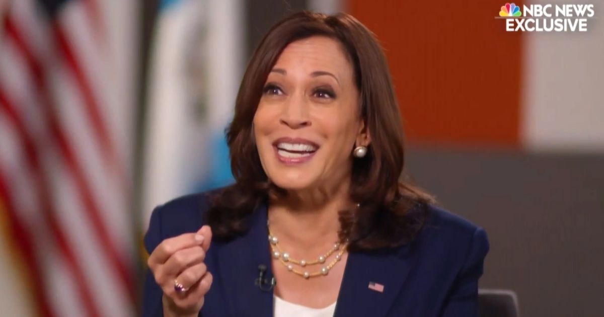 Vice President Kamala Harris laughs when asked about visiting the border during an interview with NBC News' Lester Holt.