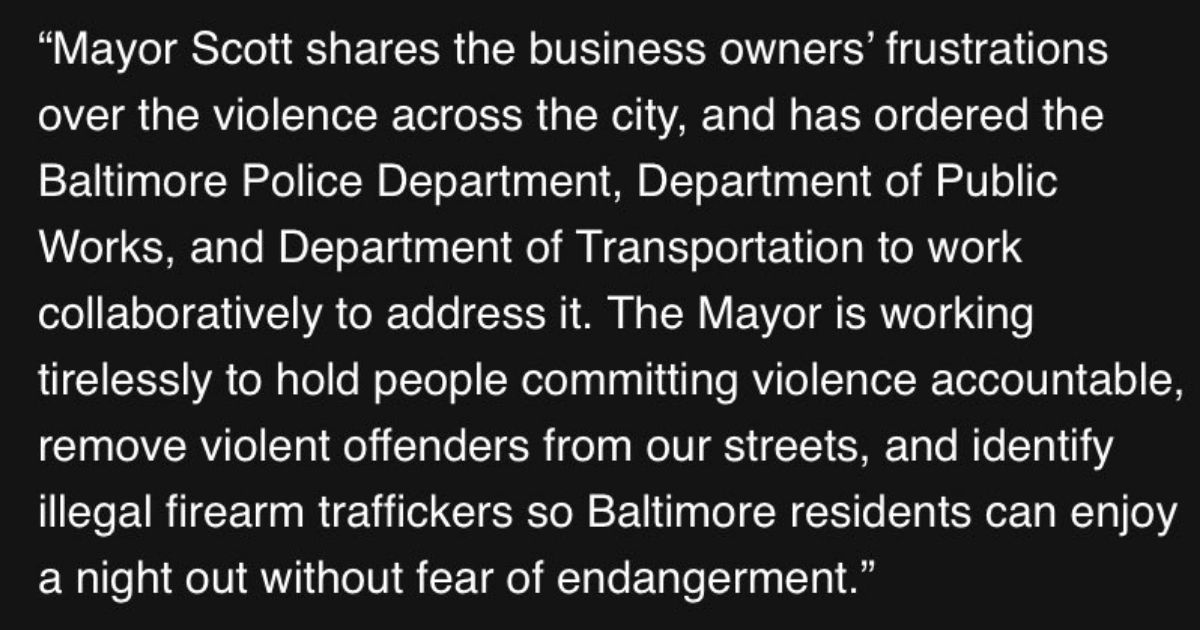 Democratic Mayor Brandon Scott of Baltimore responds to business owners.