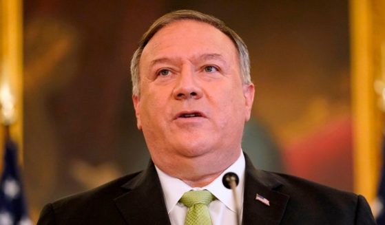 Then-Secretary of State Mike Pompeo speaks during a news conference at the State Department in Washington on Sept. 21.