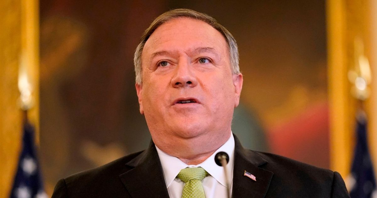 Then-Secretary of State Mike Pompeo speaks during a news conference at the State Department in Washington on Sept. 21.