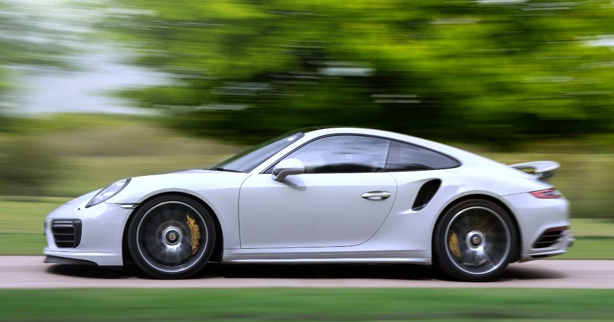 The Porsche 911 Turbo S is seen in Hertfordshire, England, on May 11, 2021.