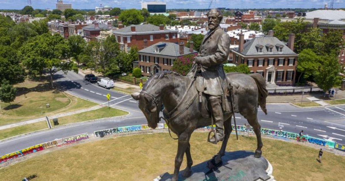 A statue of Confederate Gen. Robert E. Lee is seen in Richmond, Virginia, on July 10, 2020.