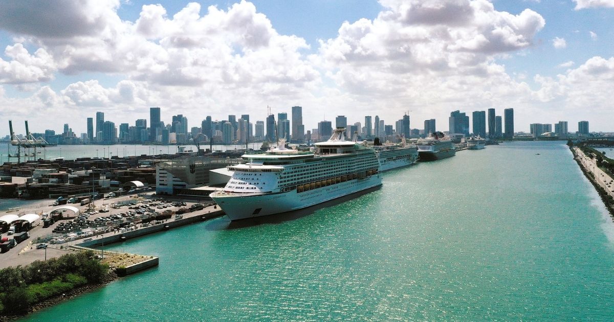 Royal Caribbean's Explorer of the Seas is docked along with other cruise ships at PortMiami in Miami on May 26