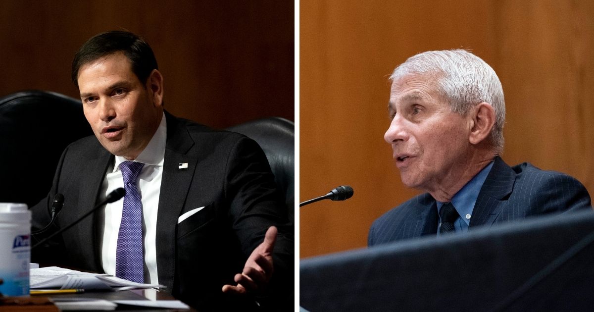 Republican Sen. Marco Rubio of Florida, left, lays out why he thinks Dr. Anthony Fauci, right, should be fired for his handling of the Coronavirus pandemic.