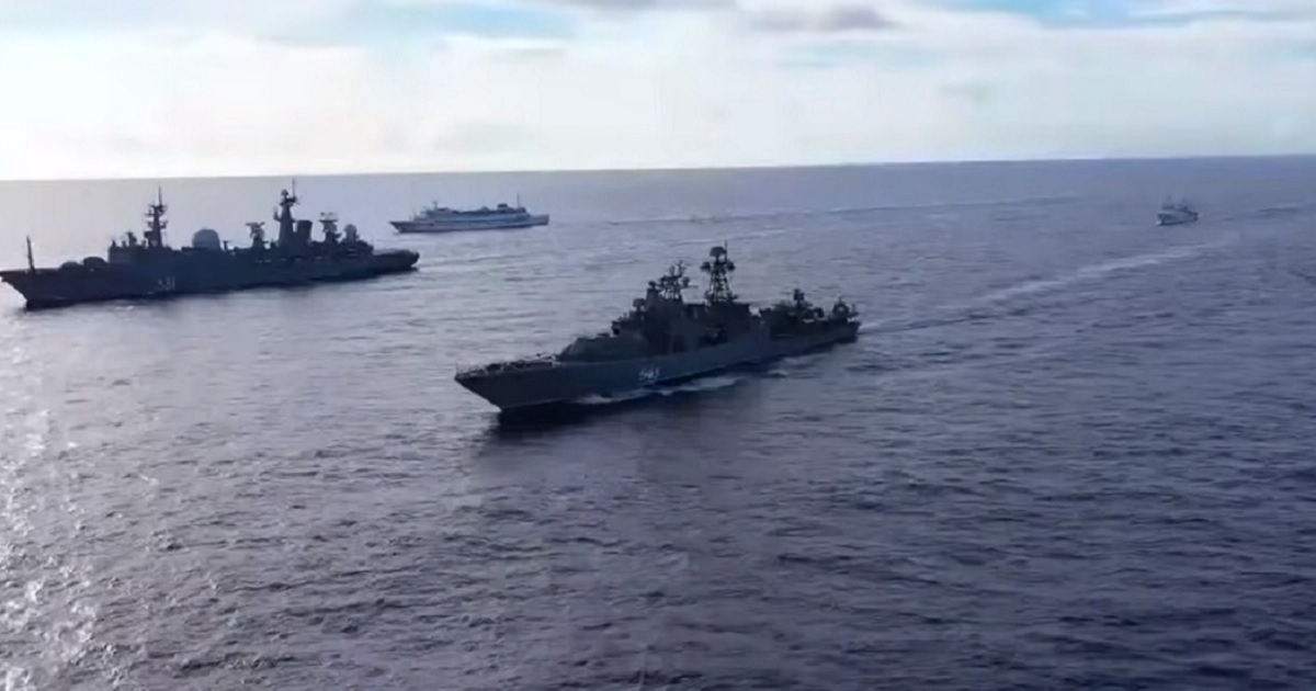 A video released by the Russian government shows Russian navy ships on exercises in the Pacific Ocean.