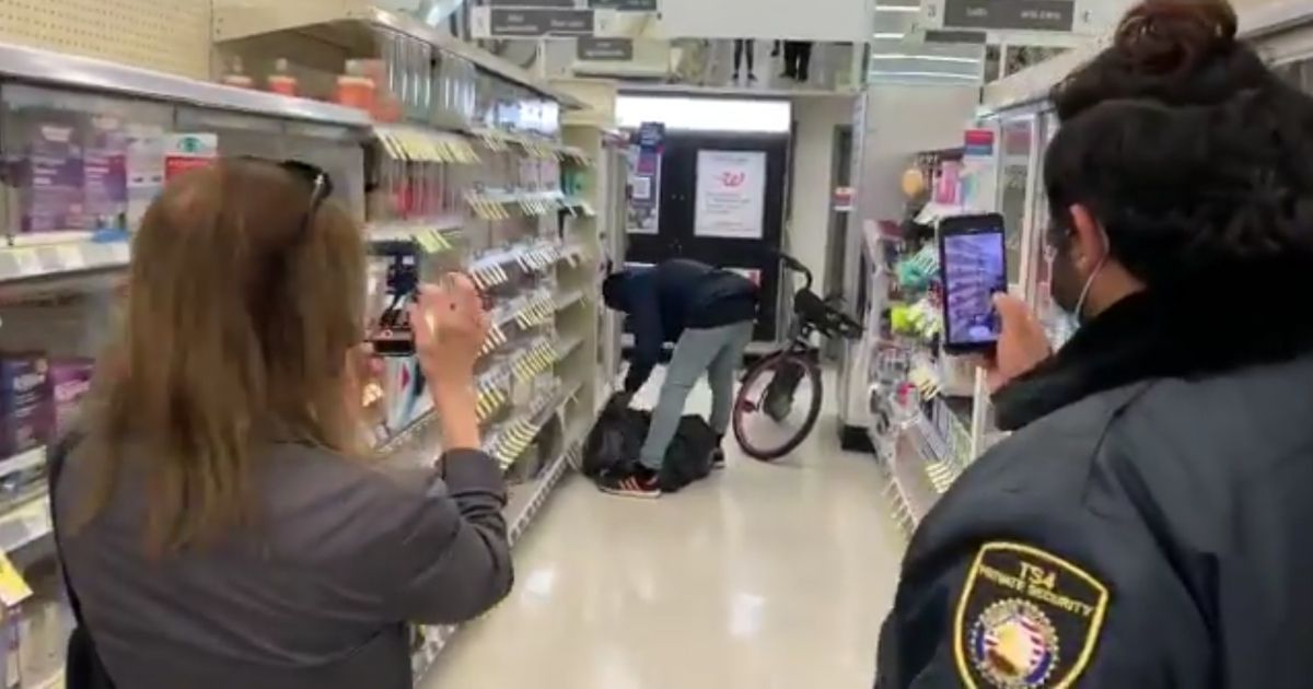 KGO-TV reporter Lyanne Melendez shared a video taken of a man who entered a San Francisco Walgreens with a bag, filled it with various products and left the store without paying.