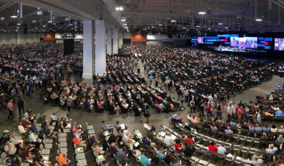 People attend the morning session of the Southern Baptist Convention's annual meeting on Wednesday in Nashville, Tennessee.