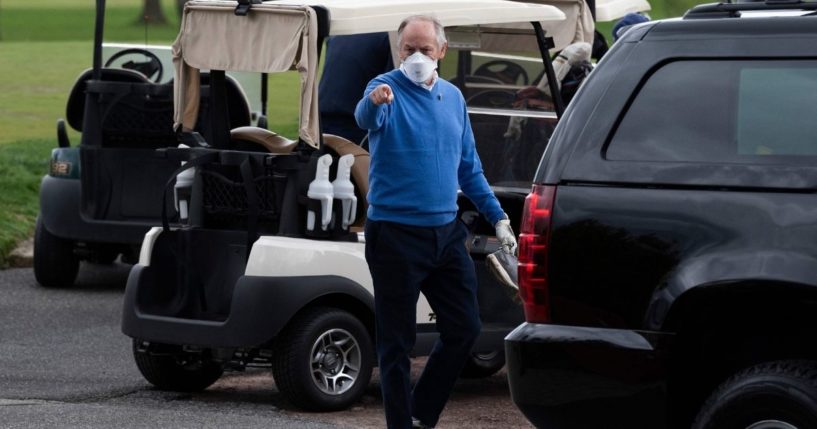 Presidential counselor Steve Ricchetti gestures after playing a round of golf with President Joe Biden in Wilmington, Delaware, on April 17, 2021.