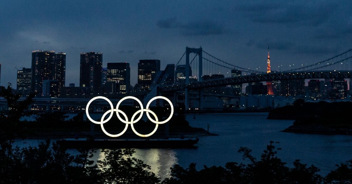 The Olympic Rings are displayed by the Odaiba Marine Park Olympic venue on June 3, 2021 in Tokyo, Japan.