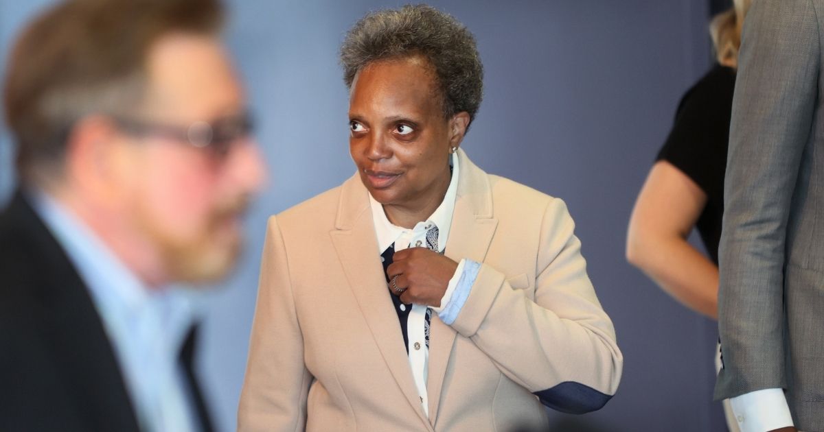 Chicago Democratic Mayor Lori Lightfoot greets guests at an event held to celebrate Pride Month at the Center on Halstead on June 7, 2021, in Chicago.