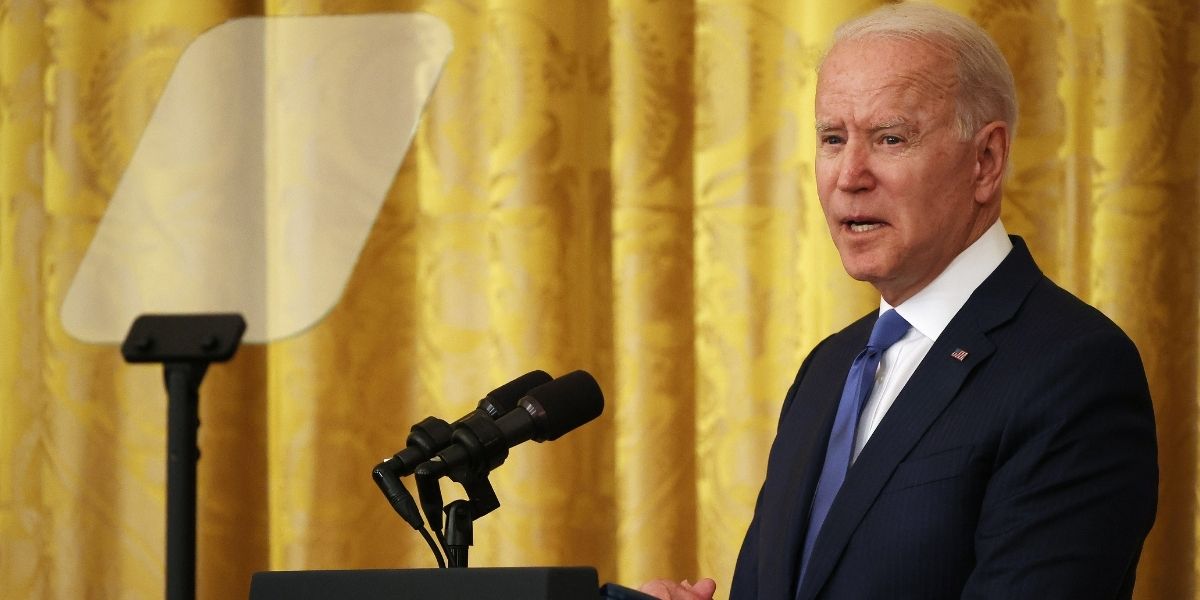 President Joe Biden delivers remarks during an event commemorating LGBT Pride Month in the East Room of the White House on Friday in Washington, D.C.