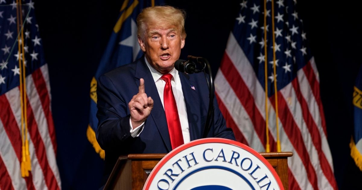 Former President Donald Trump addresses North Carolina Republicans on Saturday.