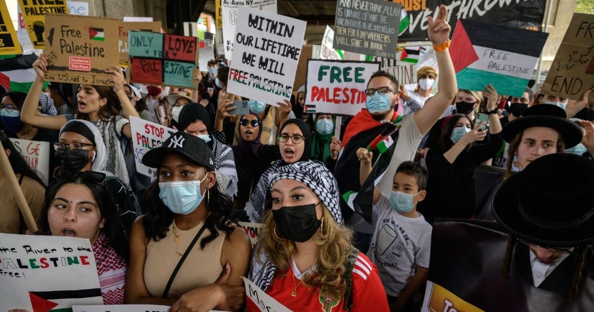Pro-Palestinian demonstrators gather in New York in a May 22 file photo.