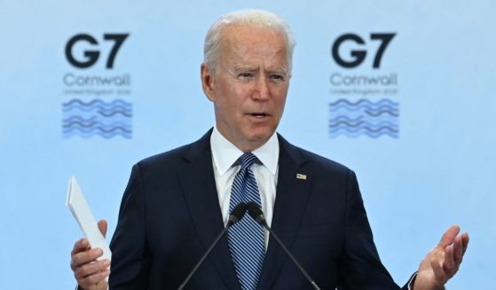 President Joe Biden addresses reporters Sunday during a news conference marking the final day of the G-7 summit in Cornwall, England.