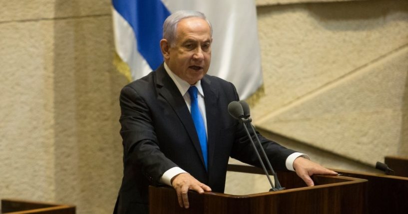 Outgoing Prime Minister Benjamin Netanyahu addresses the Israeli Knesset on Sunday in his final speech before stepping down.