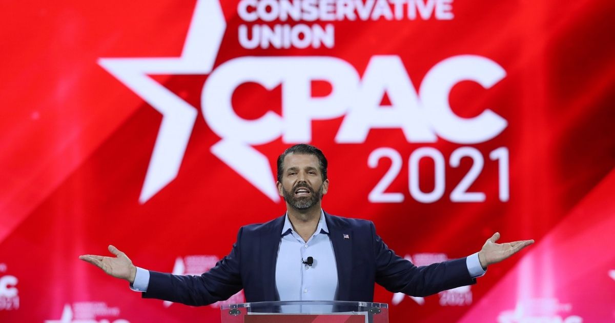 Donald Trump Jr. addresses the Conservative Political Action Conference in Orlando on Feb. 26, 2021.