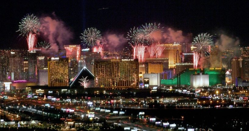 Fireworks illuminate the skyline over the Las Vegas Strip during a New Year's Eve celebration on Jan. 1, 2020, two months before the coronavirus pandemic was declared by the World Health Organization.