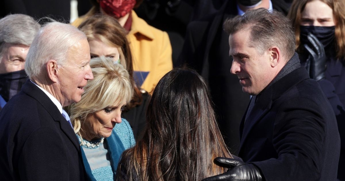 President Joe Biden and his son, Hunter, are pictured with family members on Inauguration Day in Washington.