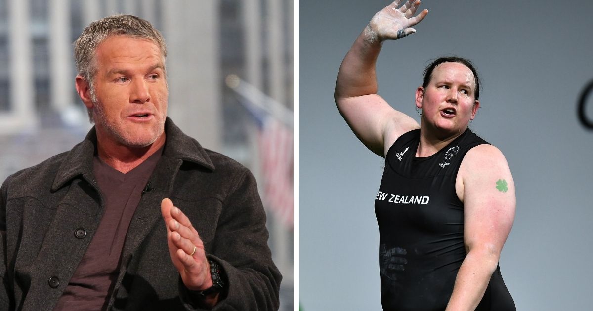 NFL legend Brett Favre, left; and New Zealand transgender weightlifter Laurel Hubbard, right.