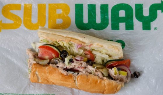 A tuna sandwich from a Subway restaurant in Northern California is displayed on June 22, 2021. A recent lab analysis of tuna used in the chain's tuna sandwiches commissioned by The New York Times did not reveal any tuna DNA in samples taken from three Subway restaurants in the Los Angeles area.