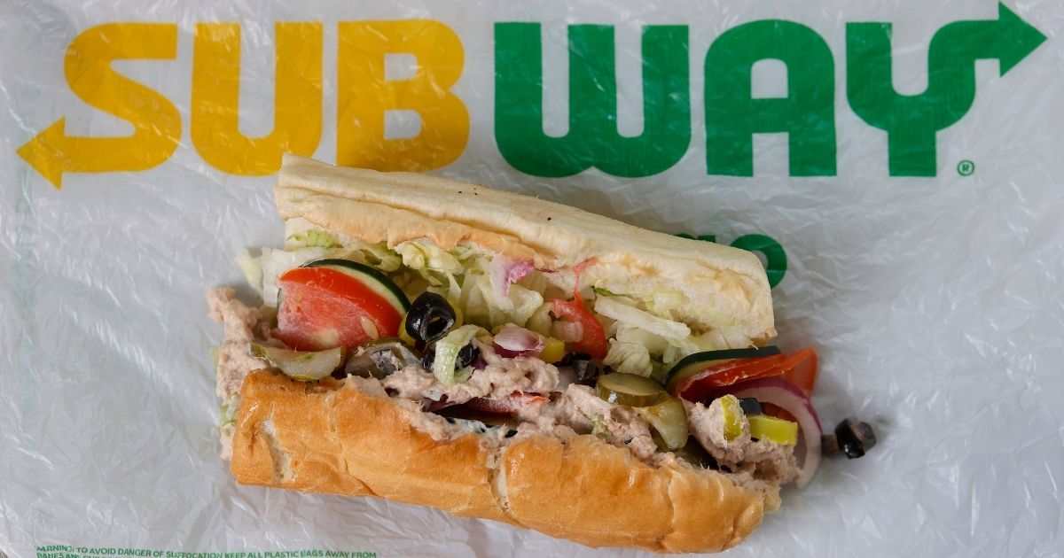 A tuna sandwich from a Subway restaurant in Northern California is displayed on June 22, 2021. A recent lab analysis of tuna used in the chain's tuna sandwiches commissioned by The New York Times did not reveal any tuna DNA in samples taken from three Subway restaurants in the Los Angeles area.