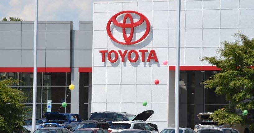 The exterior of a Toyota dealership in Raleigh, North Carolina.