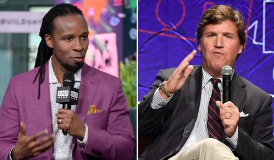 Ibram X. Kendi, left, discusses the book Stamped: Racism, Antiracism and You at Build Studio on March 10, 2020, in New York City. Tucker Carlson, left, speaks onstage at Politicon 2018 at the Los Angeles Convention Center on Oct. 21, 2018, in Los Angeles.