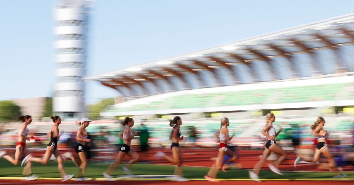 Athletes run in the first round of the Women's 5000 Meter during day one of the 2020 U.S. Olympic Track & Field Team Trials at Hayward Field on Friday in Eugene, Oregon.