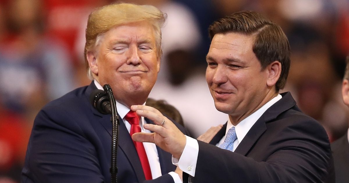 Then-President Donald Trump introduces Florida Gov. Ron DeSantis during a homecoming campaign rally at the BB&T Center on Nov. 26, 2019, in Sunrise, Florida.