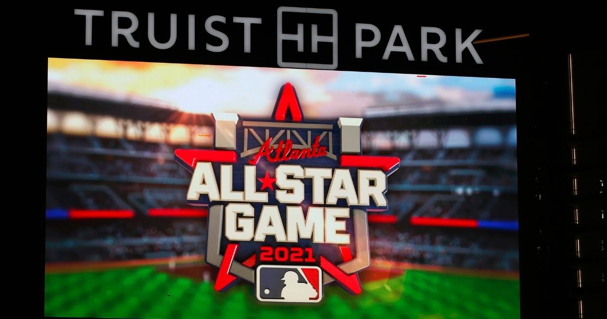 The 2021 All-Star Game Logo is displayed on the screen prior to the game between the Miami Marlins and Atlanta Braves at Truist Park on Sept. 24, 2020, in Atlanta