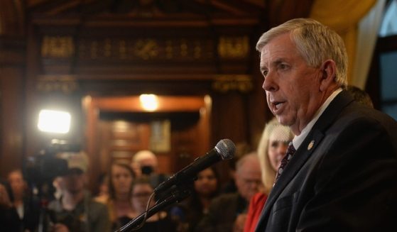 Missouri Gov. Mike Parson addresses the media on the last day of legislative session at the Missouri State Capitol Building on May 17, 2019, in Jefferson City, Missouri.