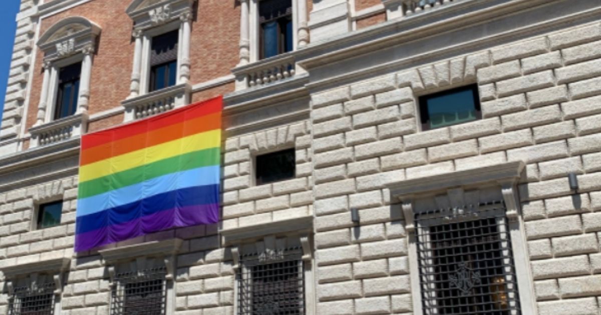 A rainbow flag on the U.S. Embassy to the Holy See on June 1.