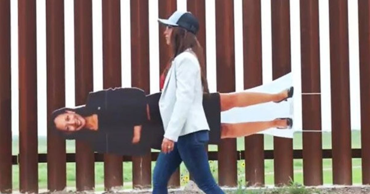 Colorado Republican Rep. Lauren Boebert carries a cutout of Vice President Kamala Harris along the U.S.-Mexican border in a Twitter video released on June 8.