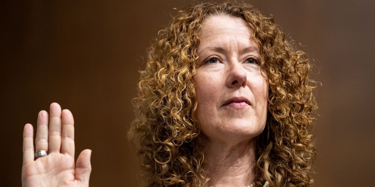 Tracy Stone-Manning, President Joe Biden's nominee for director of the Bureau of Land Management, is sworn in during her confirmation hearing before the Senate Energy and Natural Resources Committee in Washington on June 8, 2021.