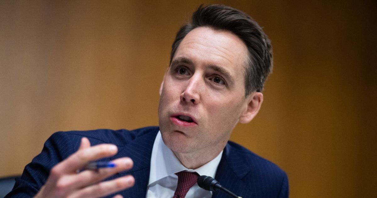 Missouri Republican Sen. Josh Hawley asks a question during a Judiciary Committee hearing in the Dirksen Senate Office Building on June 16, 2020, in Washington, D.C.