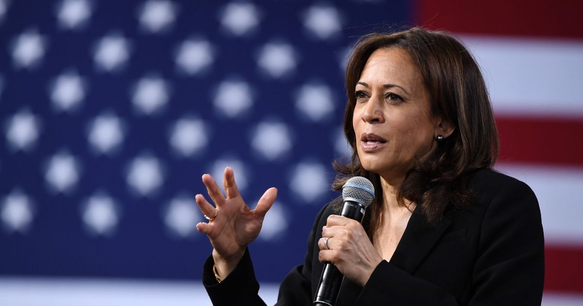 Then-Democratic presidential candidate and Senator Kamala Harris speaks at the National Forum on Wages and Working People: Creating an Economy That Works for All at Enclave, Las Vegas, Nevada, April 27, 2019.