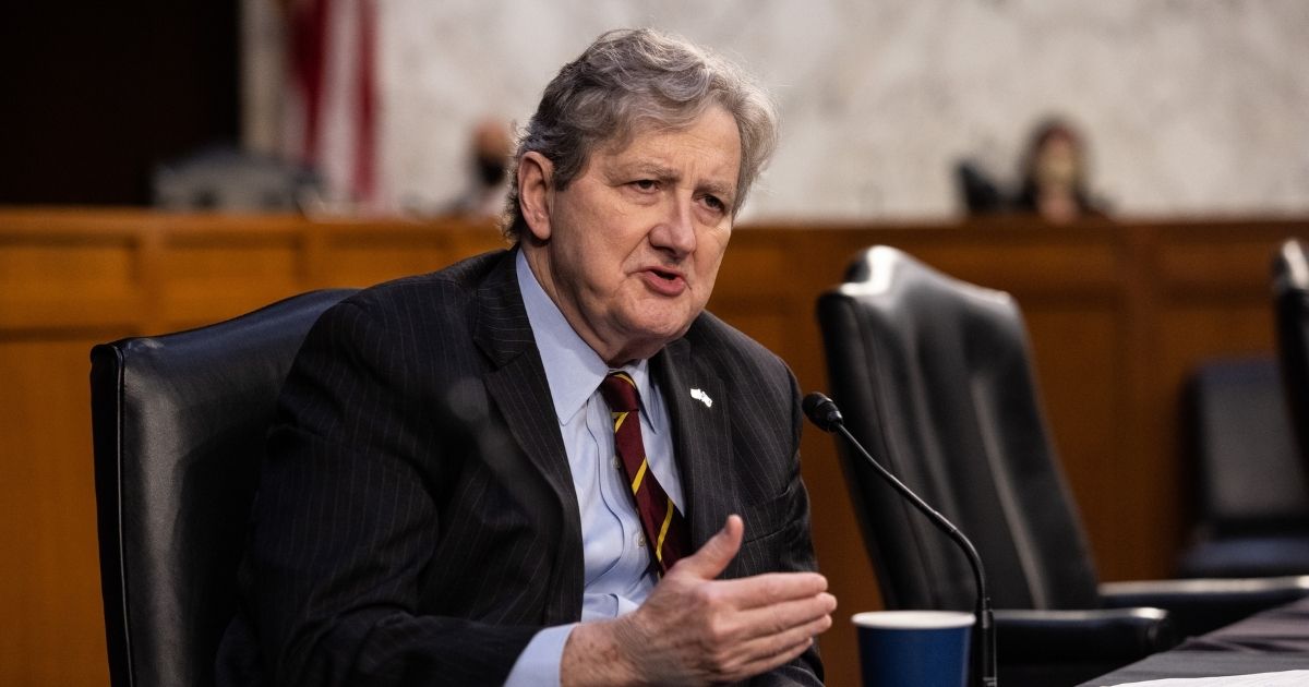 Louisiana Republican Sen. John Kennedy speaks as FBI Director Christopher Wray testifies before the Senate Judiciary Committee about the Jan. 6 attack on the U.S. Capitol on March 2, in Washington, D.C.