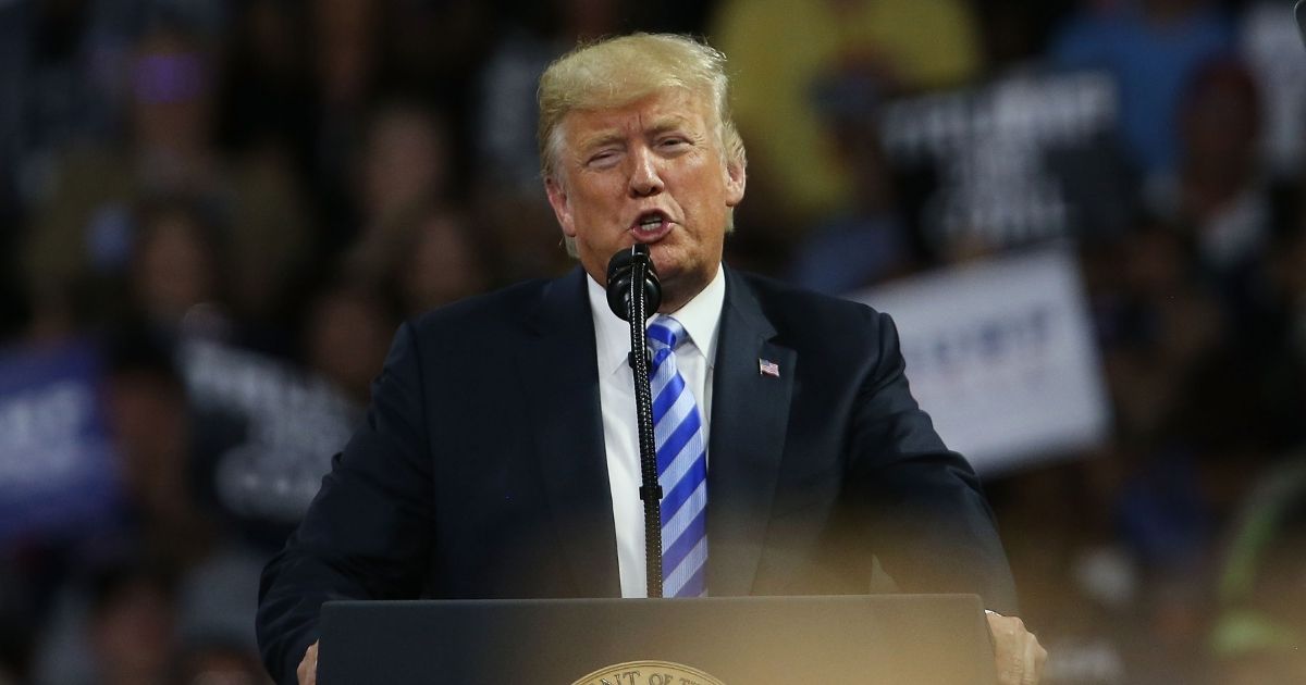 Then-President Donald Trump speaks a rally at the Charleston Civic Center on Aug. 21, 2018, in Charleston, West Virginia.