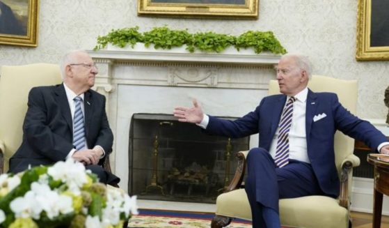 President Joe Biden meets with Israeli President Reuven Rivlin in the Oval Office of the White House in Washington D.C. on Monday.