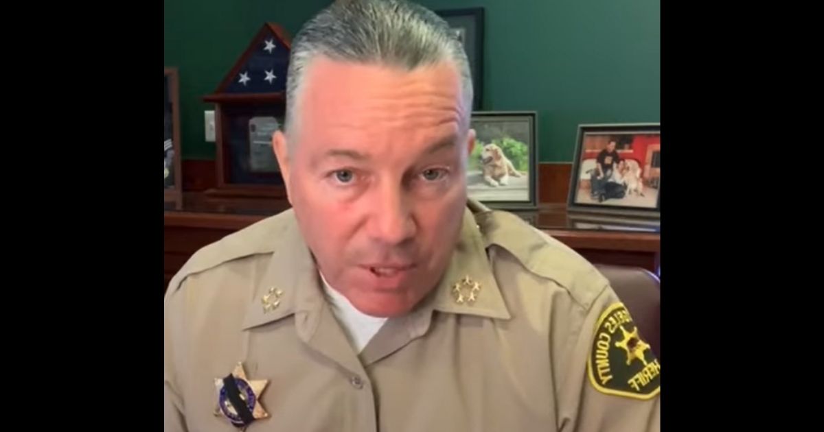Sheriff Alex Villanueva of the Los Angeles County speaks during a livestream Tuesday.