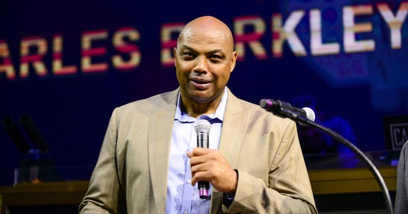 Charles Barkley speaks to guests during the Julius Erving Red Carpet and Pairings Party at Premier Night Club at the Borgata Hotel Casino & Spa in Atlantic City, New Jersey, on Sept. 8, 2019.
