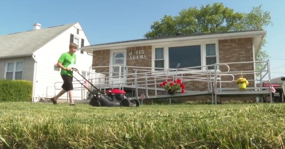 Nathan Adams, 14, who has made a goal to mow 50 veteran's lawns for free in honor of his grandpa.