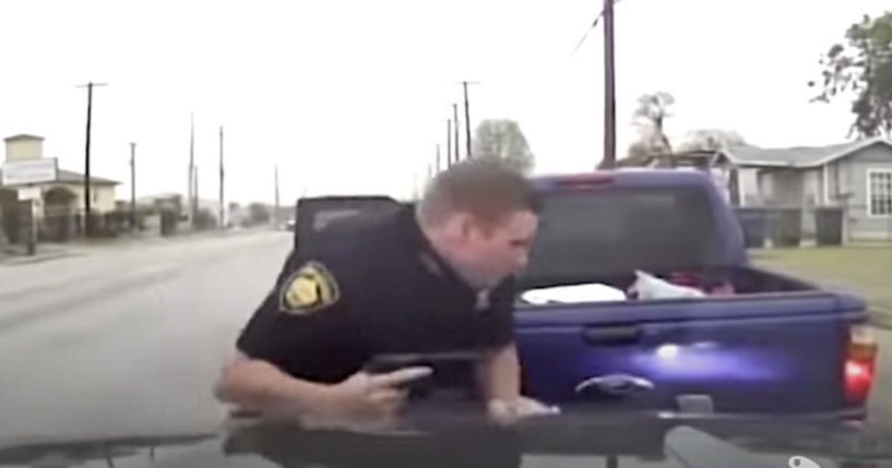 Officer Tyler Sauvage engages with a gunman during an April 16 traffic stop.