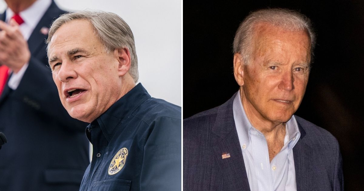 Republican Texas Gov. Greg Abbott, left, told Fox News on Friday that President Joe Biden, right, is "lying" to Americans about the border crisis.