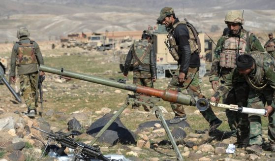 Security forces fire on Taliban positions during an ongoing operation against Taliban militants in the Sherzad District of Nangarhar Province on Feb. 9.