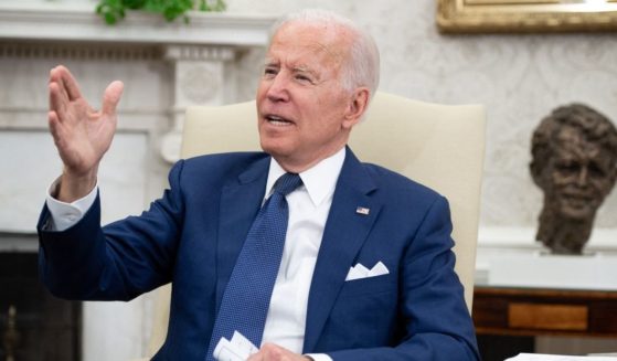 President Joe Biden speaks in the Oval Office of the White House in Washington, D.C., on Monday.
