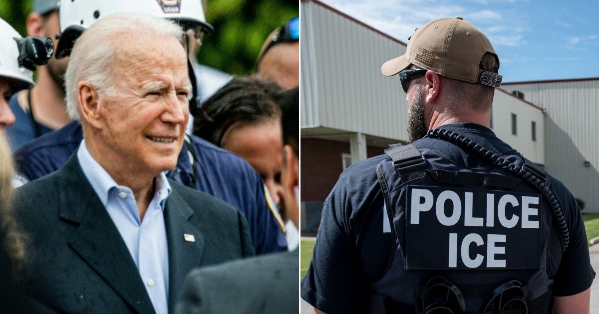 Left, President Joe Biden meets rescue workers in Surfside, Florida, on Thursday. Right, a U.S. Immigration and Customs Enforcement special agent prepares to arrest alleged immigration violators on June 19, 2018.