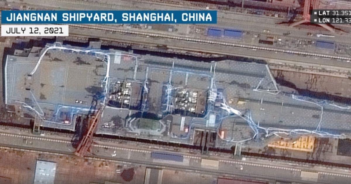 Satellite imagery shows the Jiangnan Shipyard in Shanghai, China, on July 12, 2021.