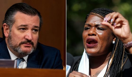 At left, Republican Sen. Ted Cruz of Texas listens during a hearing of the Senate Judiciary Committee on Capitol Hill in Washington on Oct. 15, 2020. At right, Democrat Cori Bush speaks during a news conference Aug. 5, 2020.